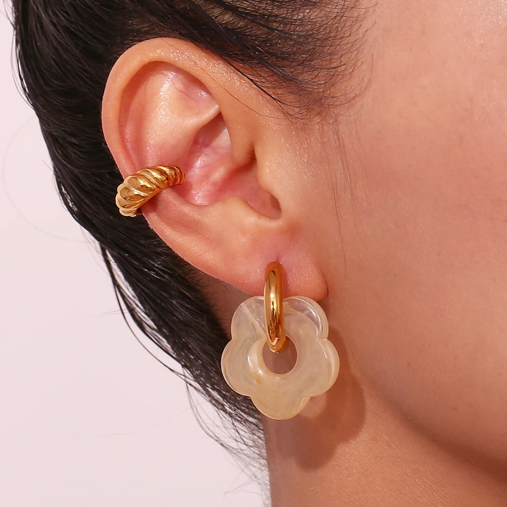 Cove & Willow Flower Hoop Earrings - Orange Pink