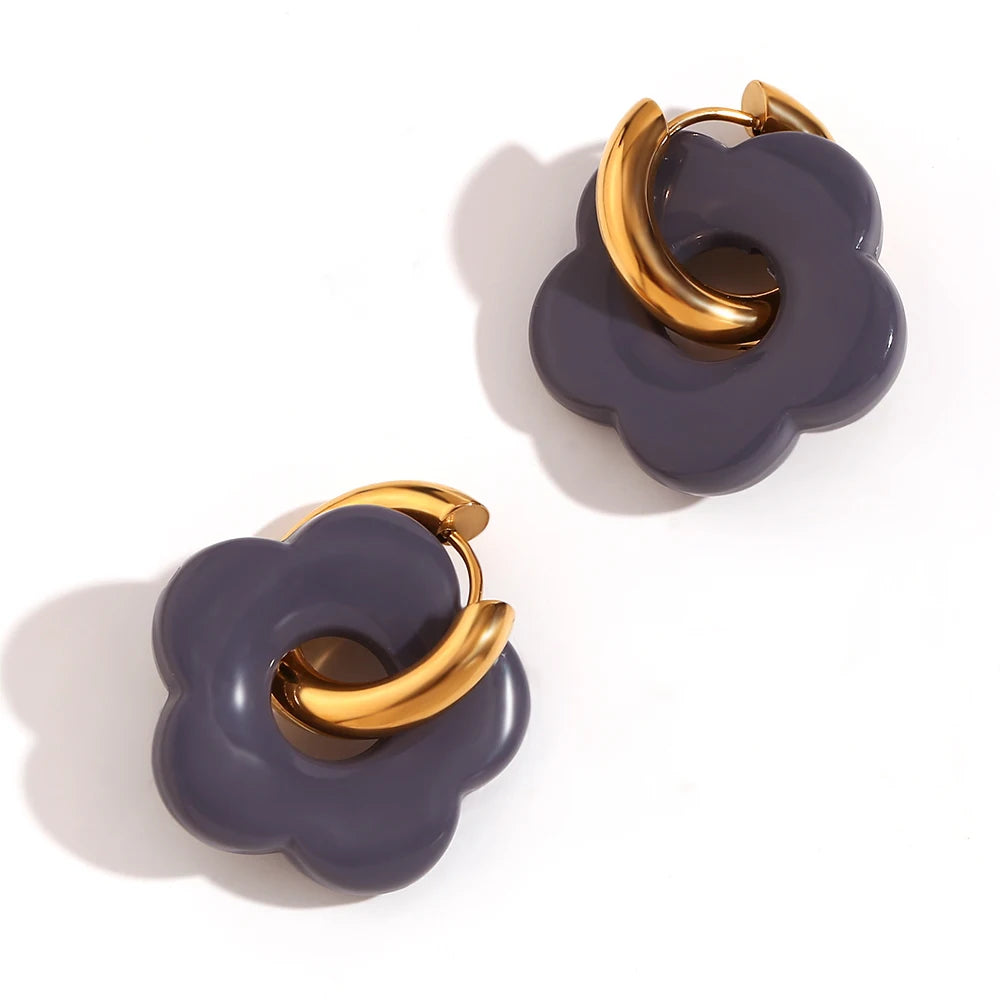 Cove & Willow Flower Hoop Earrings - Black