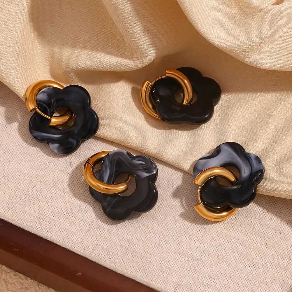 Cove & Willow Flower Hoop Earrings - Black