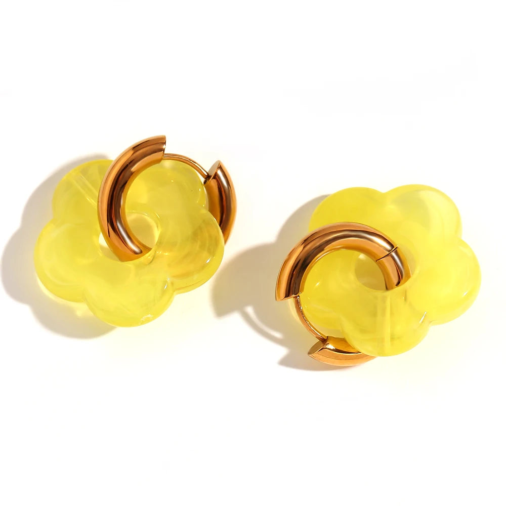 Cove & Willow Flower Hoop Earrings - Yellow