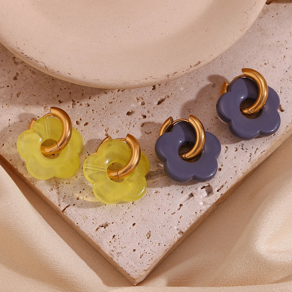 Cove & Willow Flower Hoop Earrings - Yellow